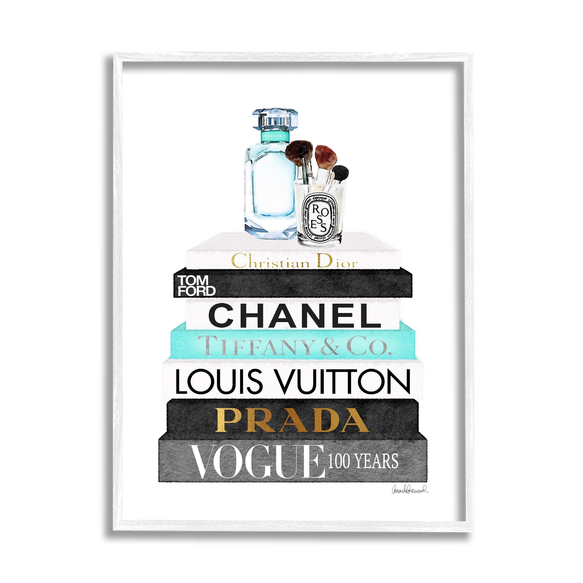 Stupell Industries Book Stack Perfume Brushes Glam Fashion Watercolor, 16 x 20,Design by Amanda Greenwood