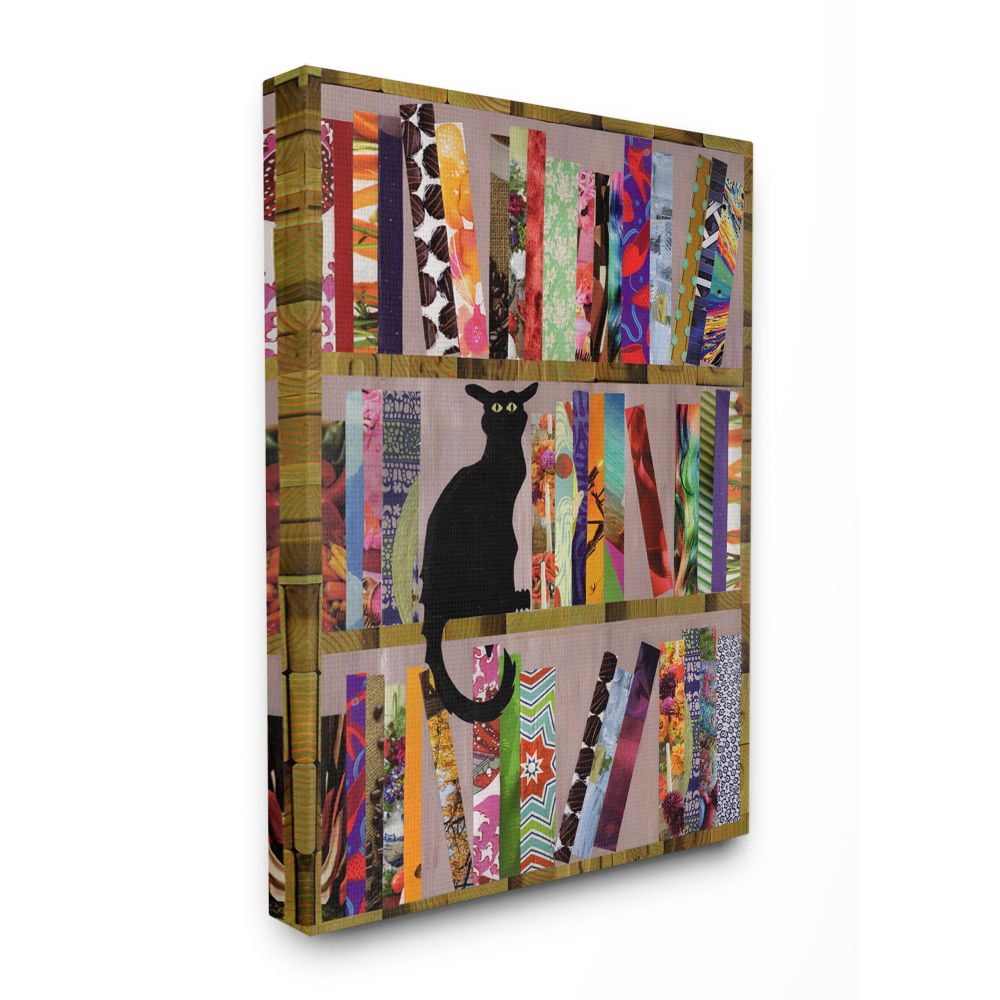 Stupell Industries Bookcase Cat Collage Modern Design Canvas Wall Art by Artpoptart