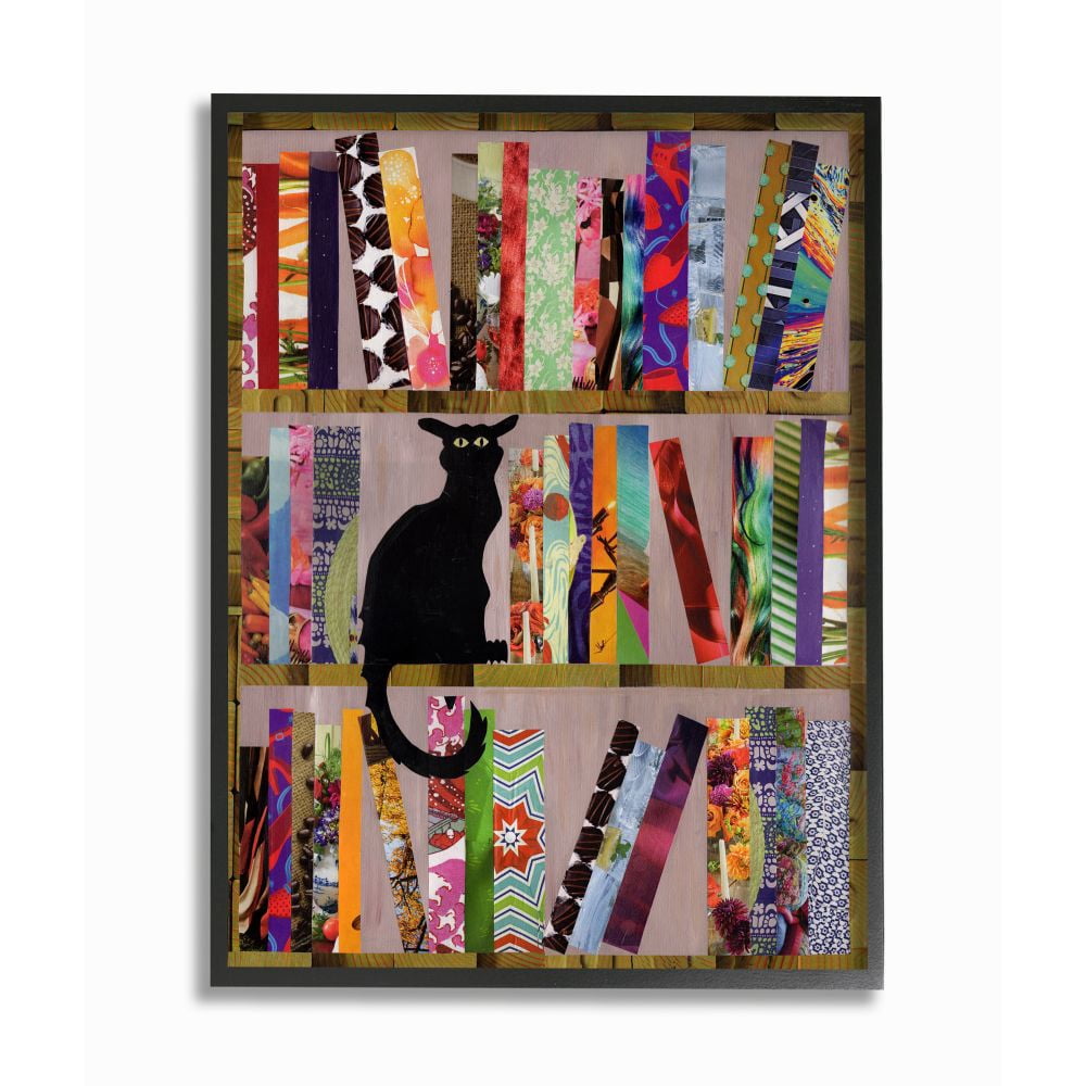 Stupell Industries Bookcase Cat Collage Modern Design Framed Giclee Texturized Art by Artpoptart