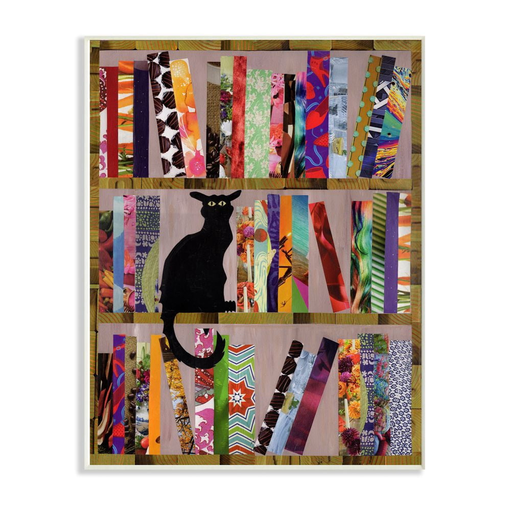 Stupell Industries Bookcase Cat Collage Modern Design Wall Plaque Art by Artpoptart