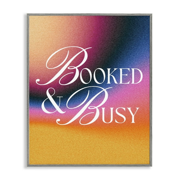 Stupell Industries Booked & Busy Gradient Text & Numbers Painting Gray Framed Art Print Wall Art, 16 x 20