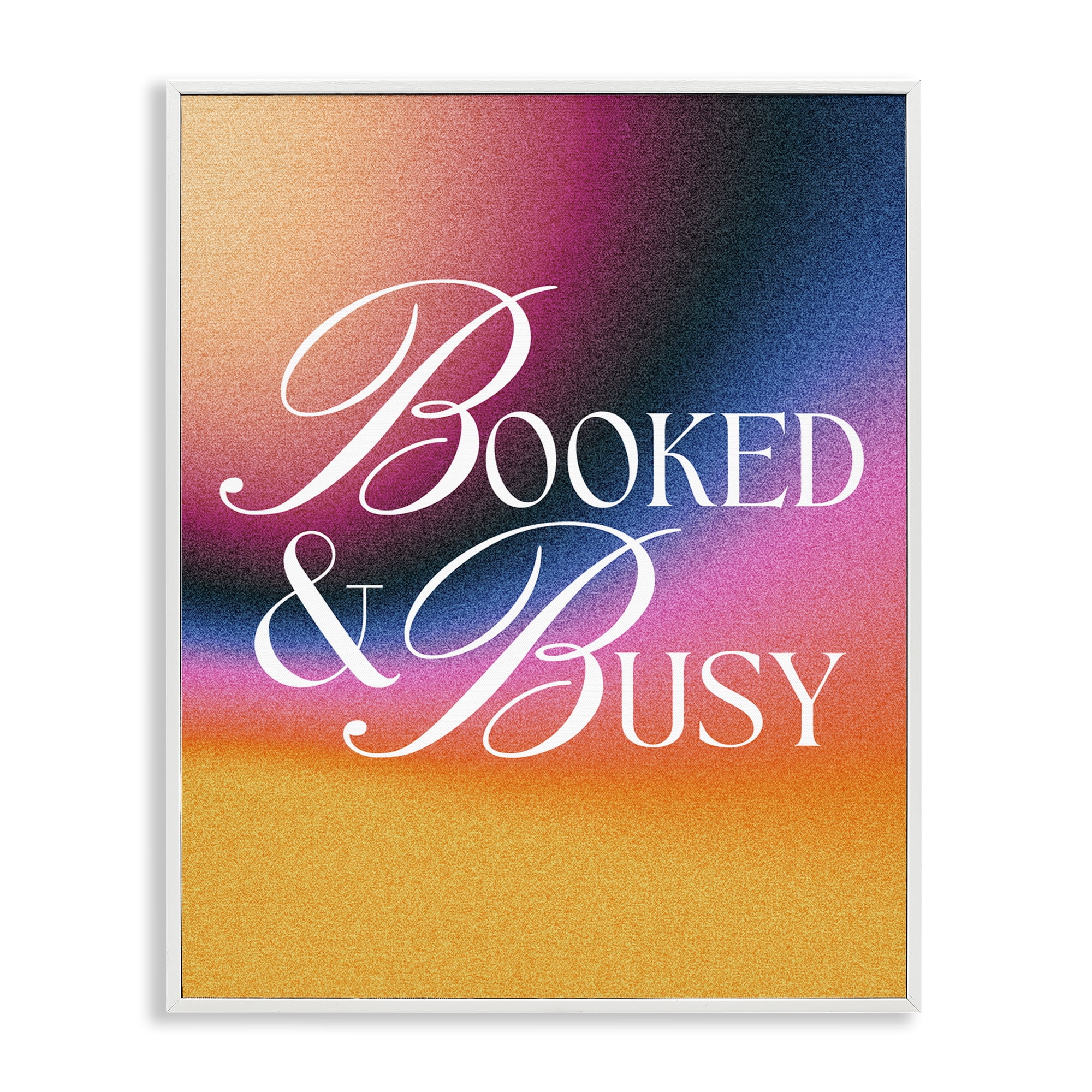 Stupell Industries Booked & Busy Gradient Text & Numbers Painting White Framed Art Print Wall Art, 11 x 14