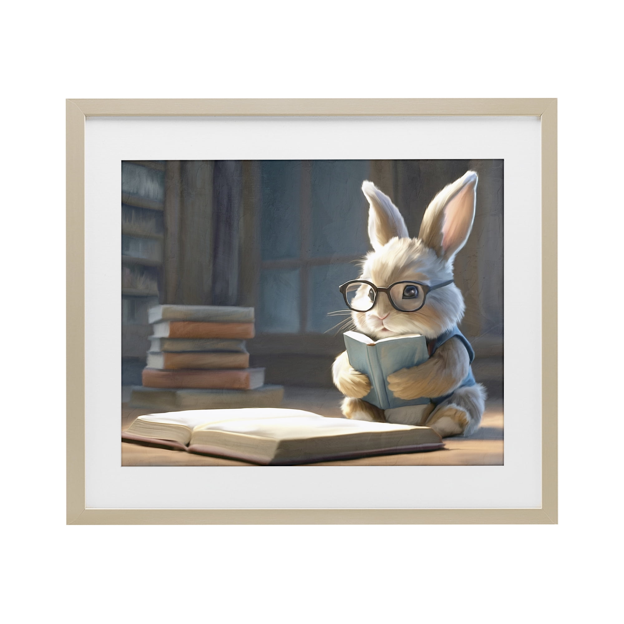Stupell Industries Bookish Bunny at Desk Birch Framed Print Under Glass, design by Kim Allen