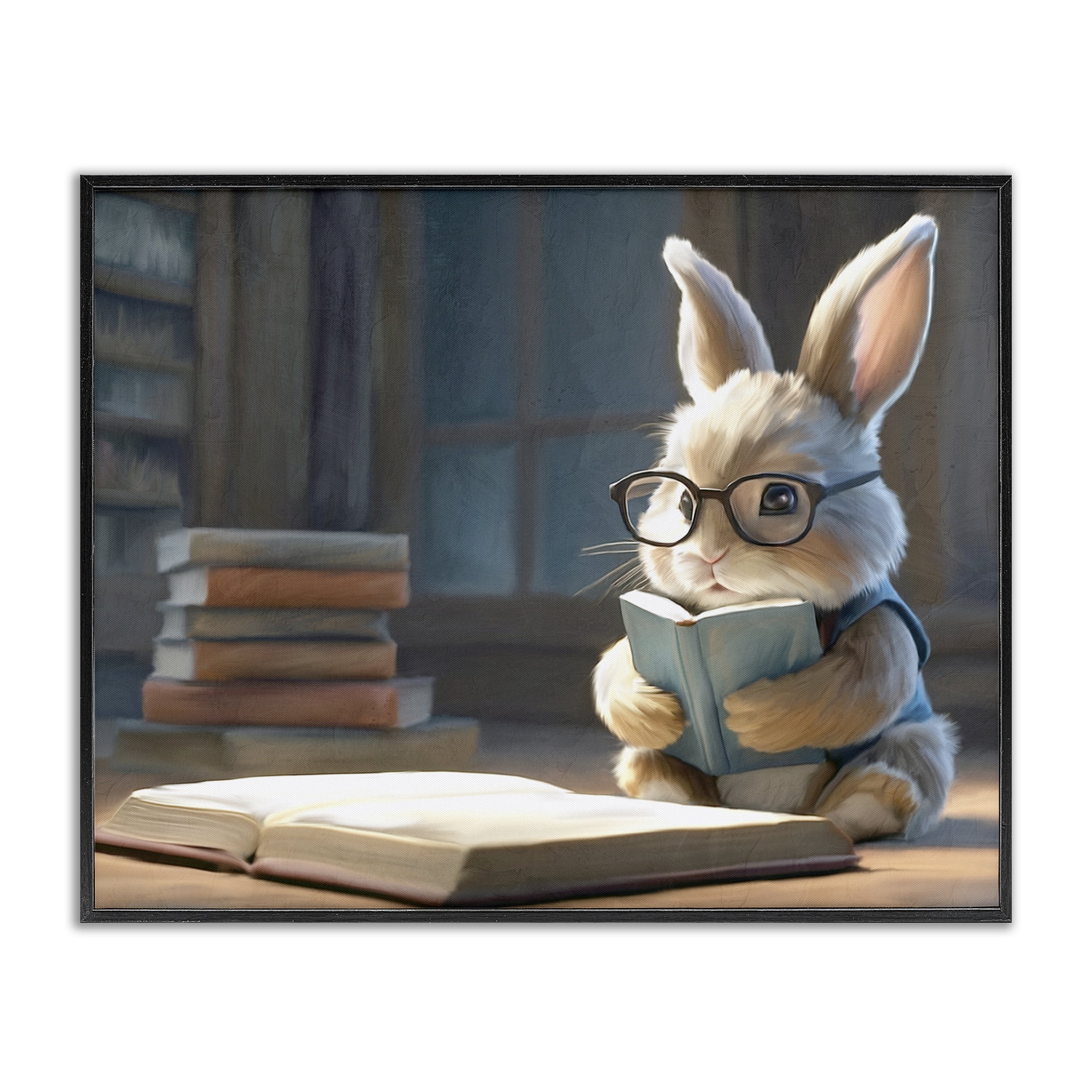 Stupell Industries Bookish Bunny at Desk Black Framed Giclee Art, design by Kim Allen