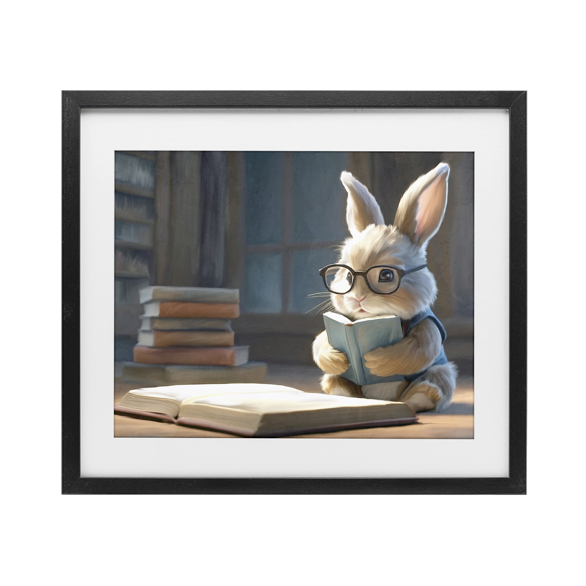 Stupell Industries Bookish Bunny at Desk Black Framed Print Under Glass, design by Kim Allen