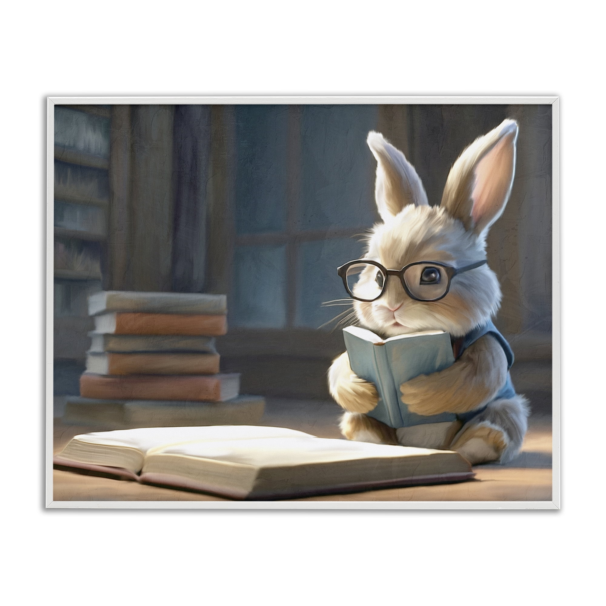 Stupell Industries Bookish Bunny at Desk White Framed Giclee Art, design by Kim Allen