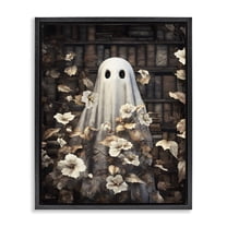 Stupell Industries Bookish Ghost & Flowers Holiday Painting Black Floater Framed Canvas Art Print Wall Art, 17 x 21