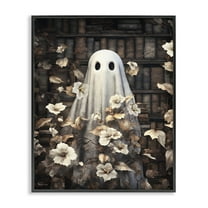 Stupell Industries Bookish Ghost & Flowers Holiday Painting Black Framed Art Print Wall Art, 11 x 14