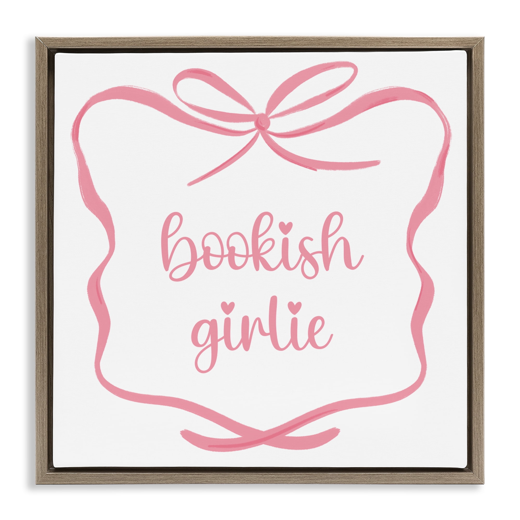 Stupell Industries Bookish Girlie with Bow Brown Framed Floater Canvas Wall Art, design by Lucille Price
