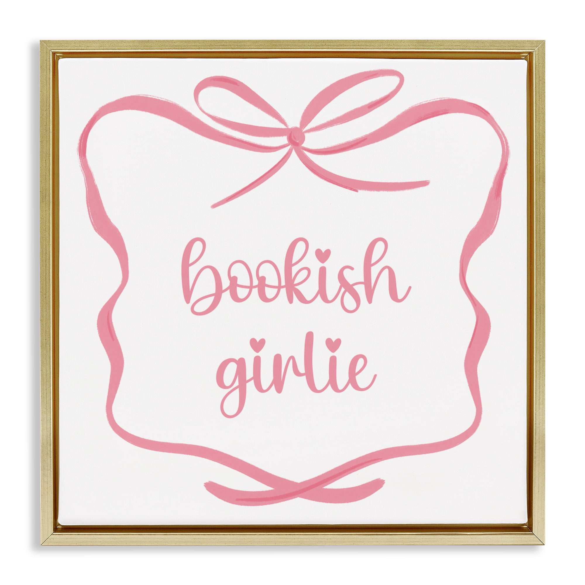 Stupell Industries Bookish Girlie with Bow Gold Framed Floater Canvas Wall Art, design by Lucille Price