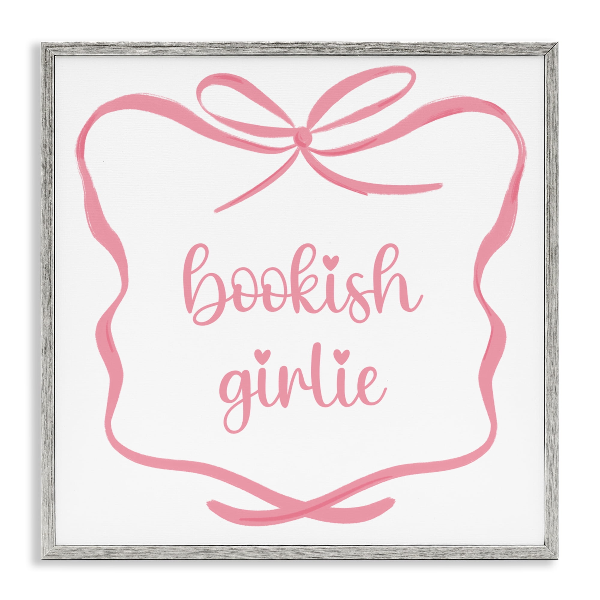 Stupell Industries Bookish Girlie with Bow Gray Framed Giclee Art, design by Lucille Price
