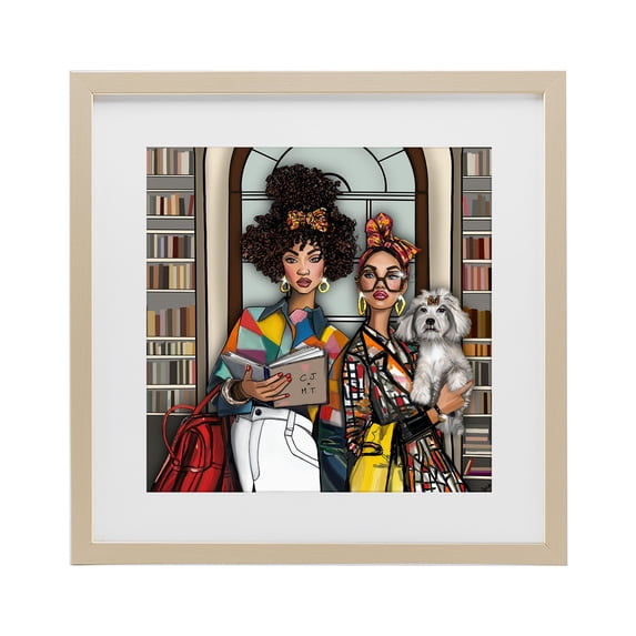 Stupell Industries Contemporary Bookish Girls at Library Birch Framed Print Under Glass, 13 x 13, by Tara Boone