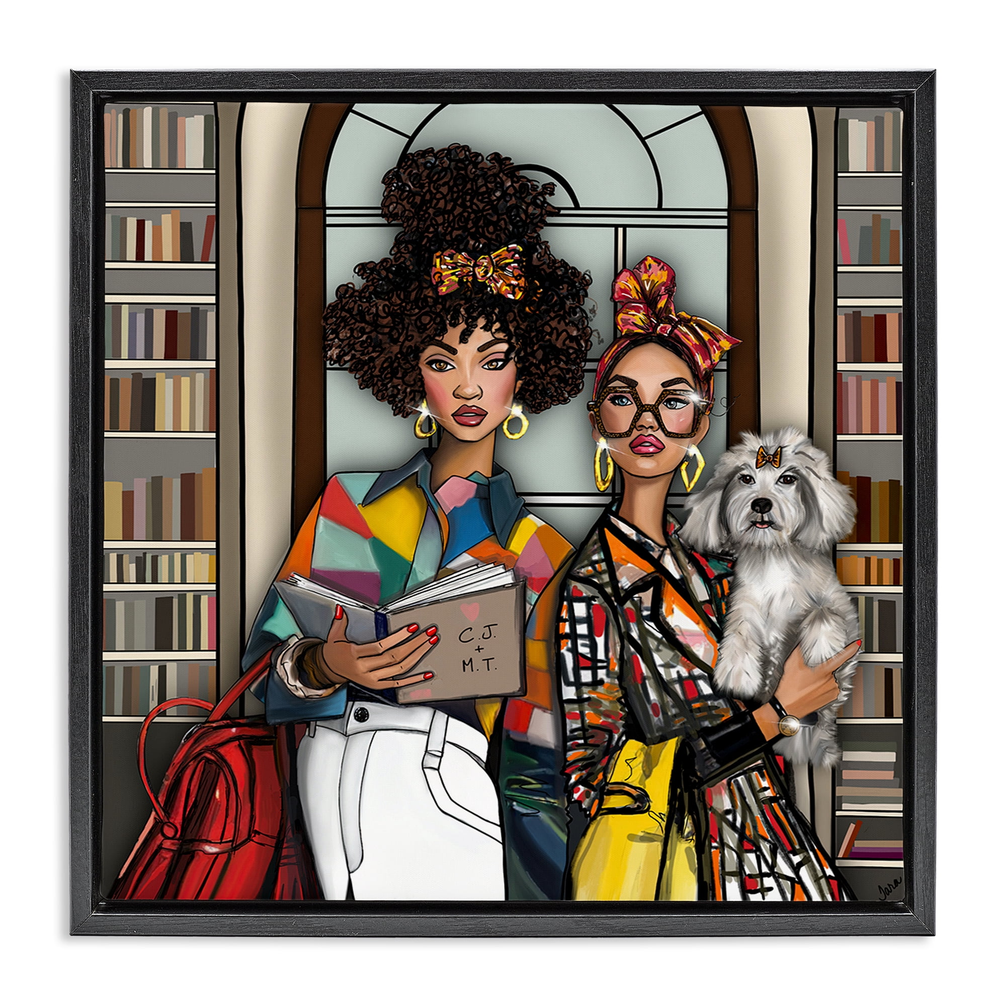 Stupell Industries Bookish Girls at Library Black Framed Floater Canvas Wall Art, design by Tara Boone