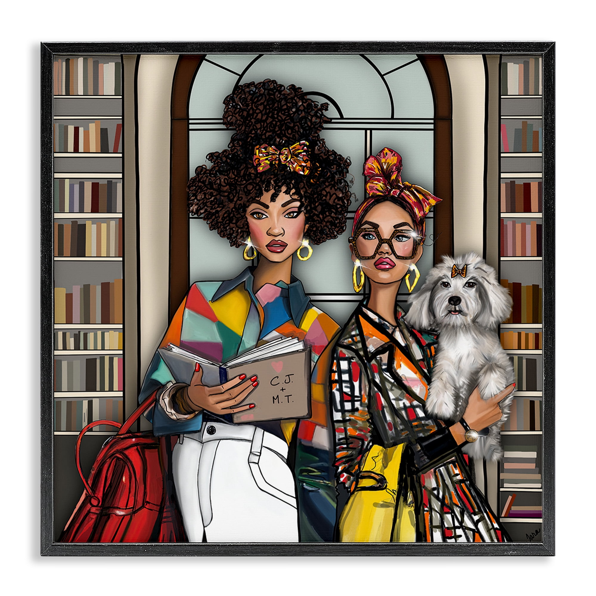 Stupell Industries Bookish Girls at Library Black Framed Giclee Art, design by Tara Boone