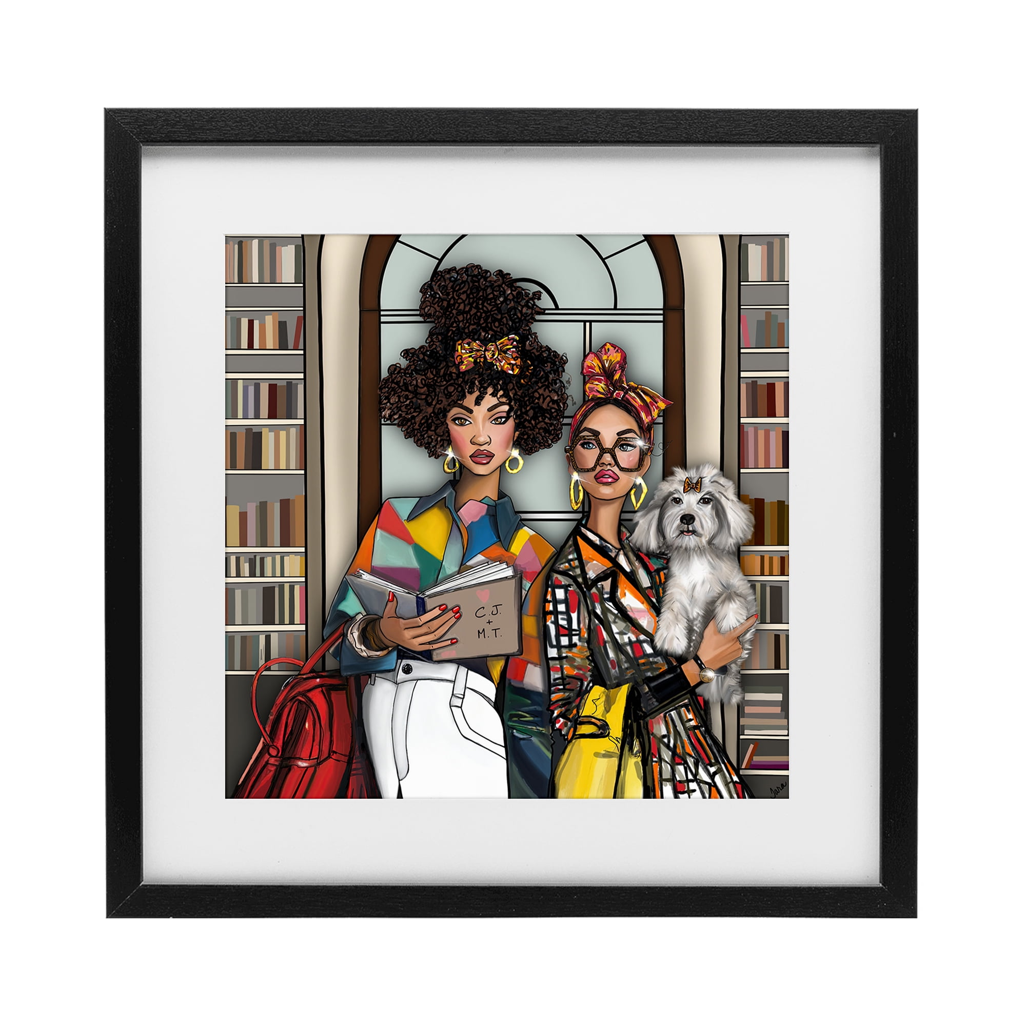 Stupell Industries Bookish Girls at Library Black Framed Print Under Glass, design by Tara Boone