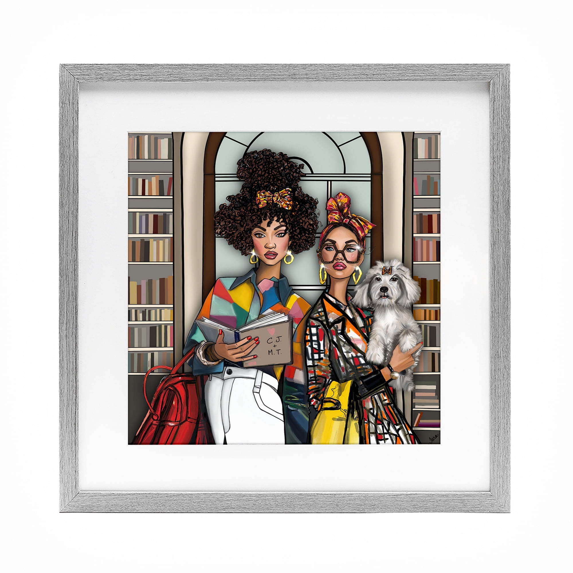 Stupell Industries Bookish Girls at Library Gray Framed Print Under Glass, design by Tara Boone