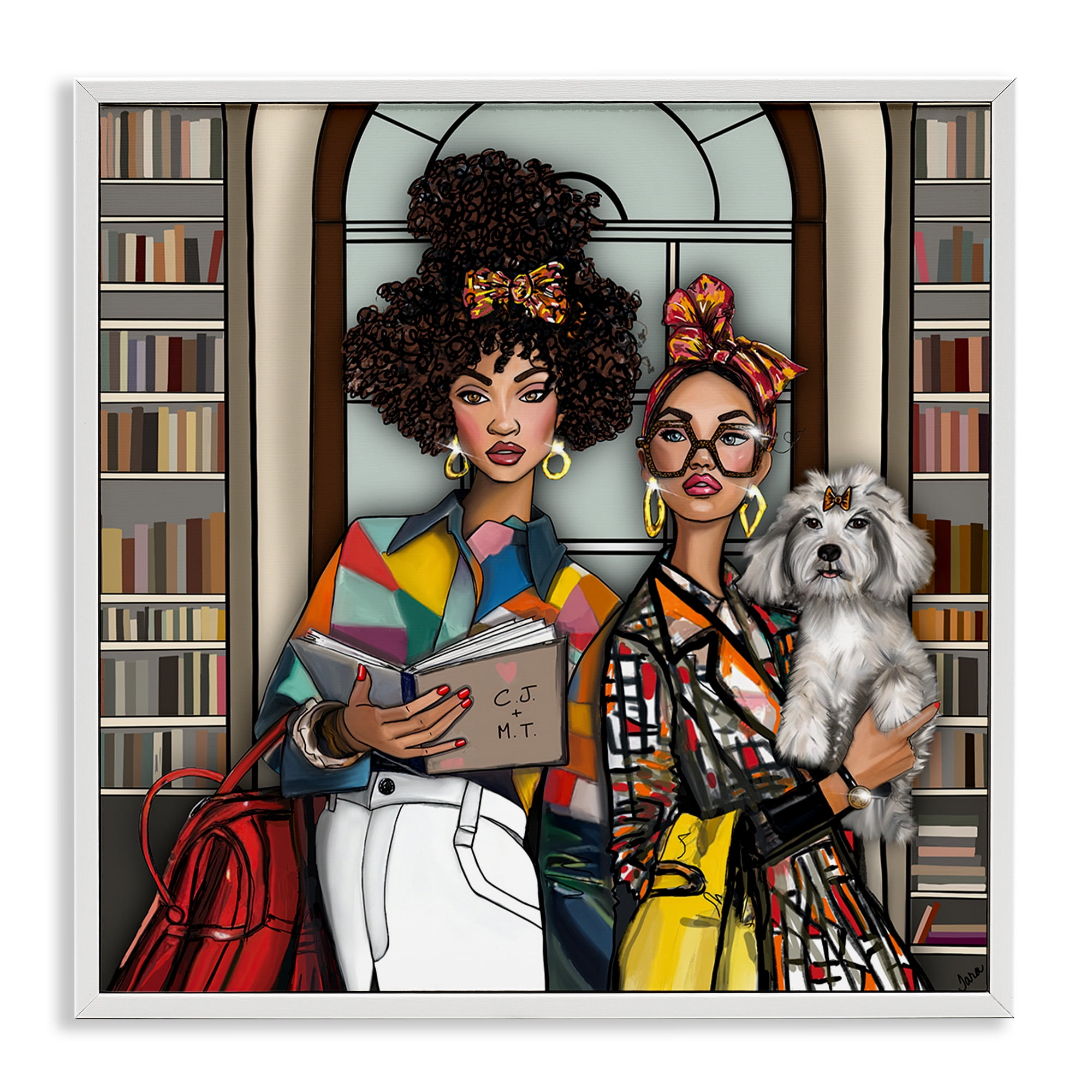 Stupell Industries Bookish Girls at Library White Framed Giclee Art, design by Tara Boone