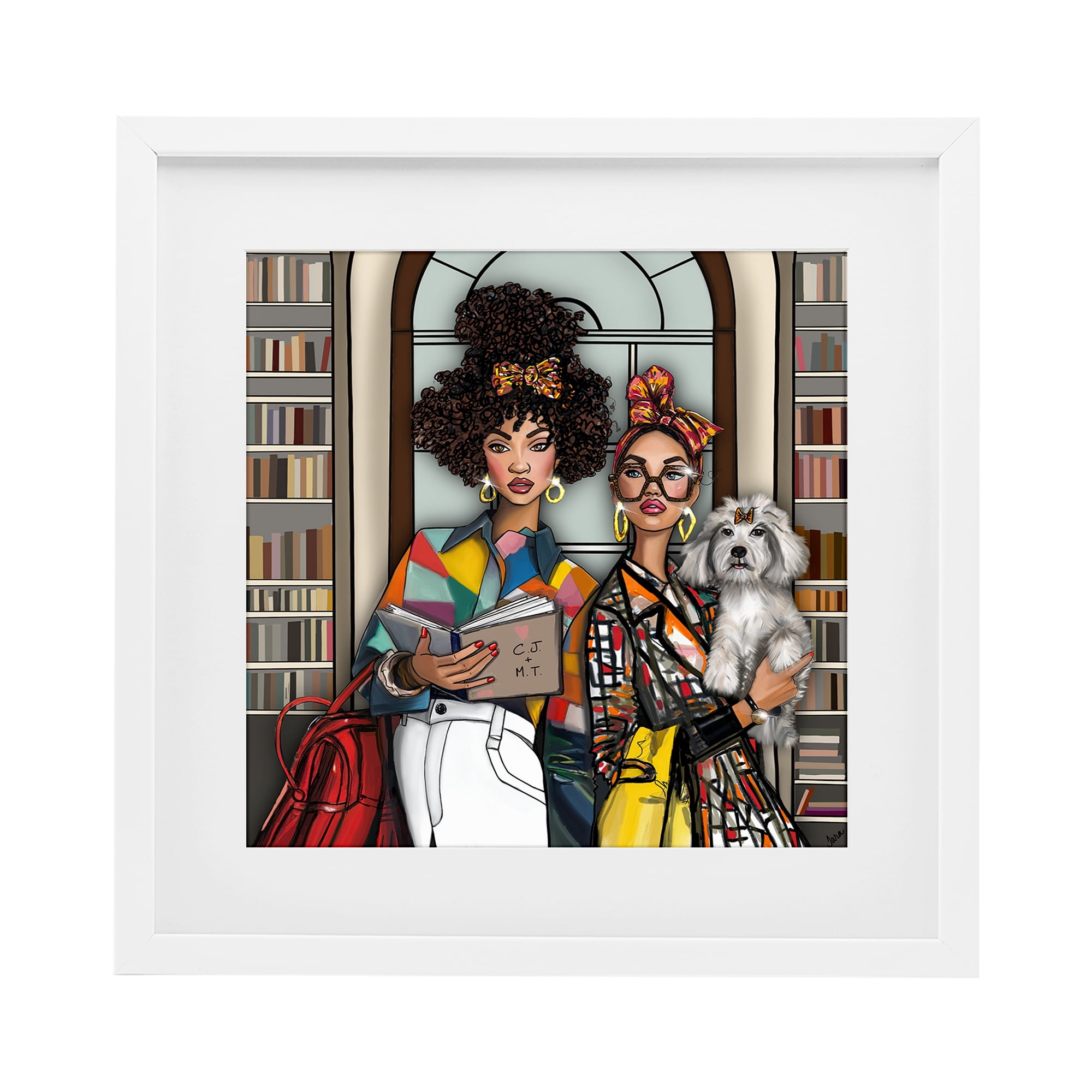 Stupell Industries Bookish Girls at Library White Framed Print Under Glass, design by Tara Boone