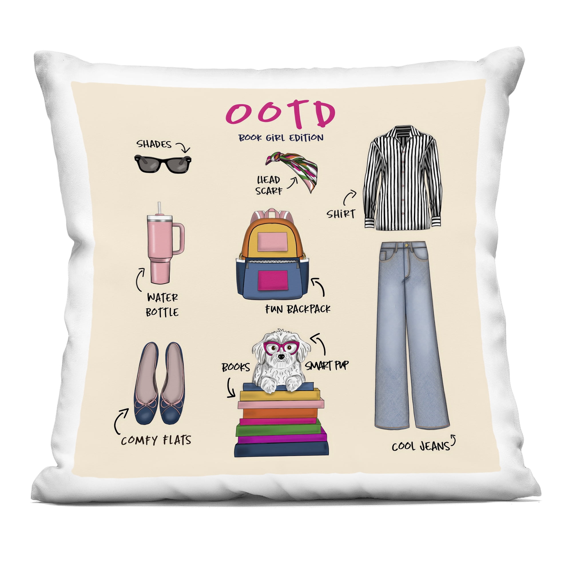 Stupell Industries Bookish Outfit Of The Day Decorative Printed Throw Pillow, design by Tara Boone, 18 x 7 x 18