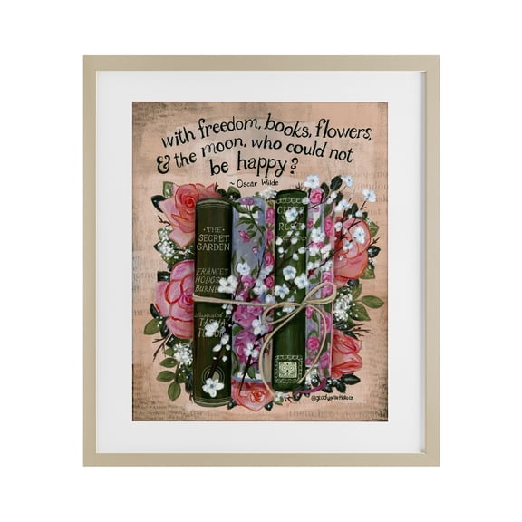 Stupell Industries Bookish Quote with Florals Birch Framed Print Under Glass design by Glad You're Here Co., 21 x 17