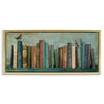 thumbnail image 1 of Stupell Industries Books And Birds Bookshelf Painting Animals & Insects Painting Gold Floater Framed Canvas Art Print Wall Art, 31 x 14, 1 of 9