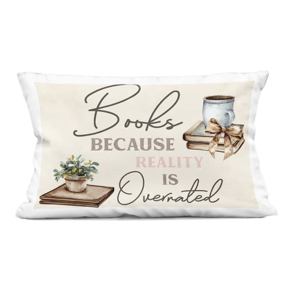 Stupell Industries Books Because Reality Overrated Decorative Printed Throw Pillow, design by Kim Allen