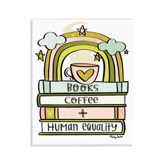 Stupell Industries Books Coffee & Human Equality Quotes and Sayings Painting Unframed Art Print Wall Art, 11 x 14