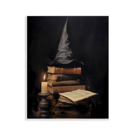 Bookstack and Witch Hat Wall Plaque Art, 11 x 14, Made In USA
