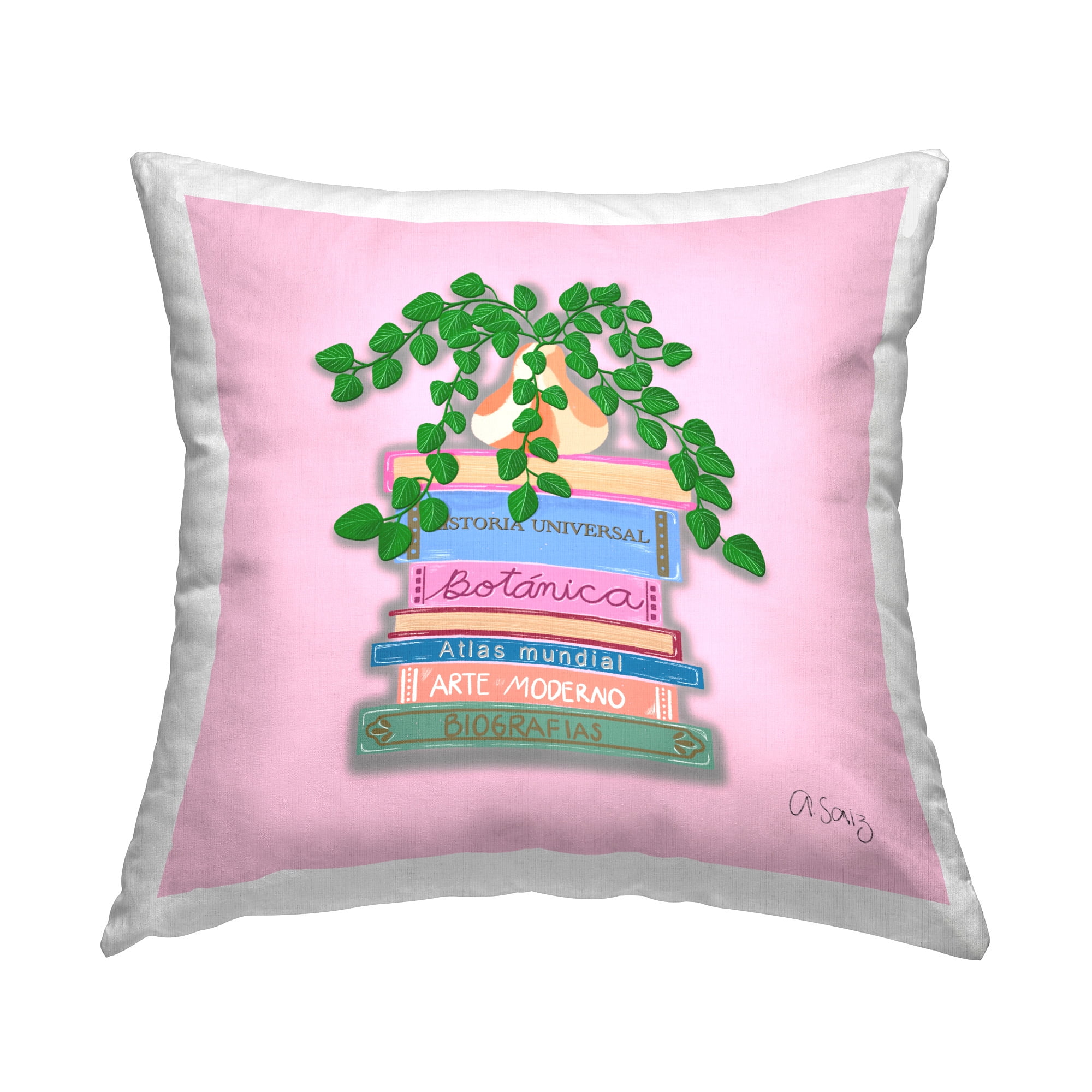 Stupell Industries Bookstack with Herb Vase Decorative Printed Throw Pillow Design by Ale Saiz Studio
