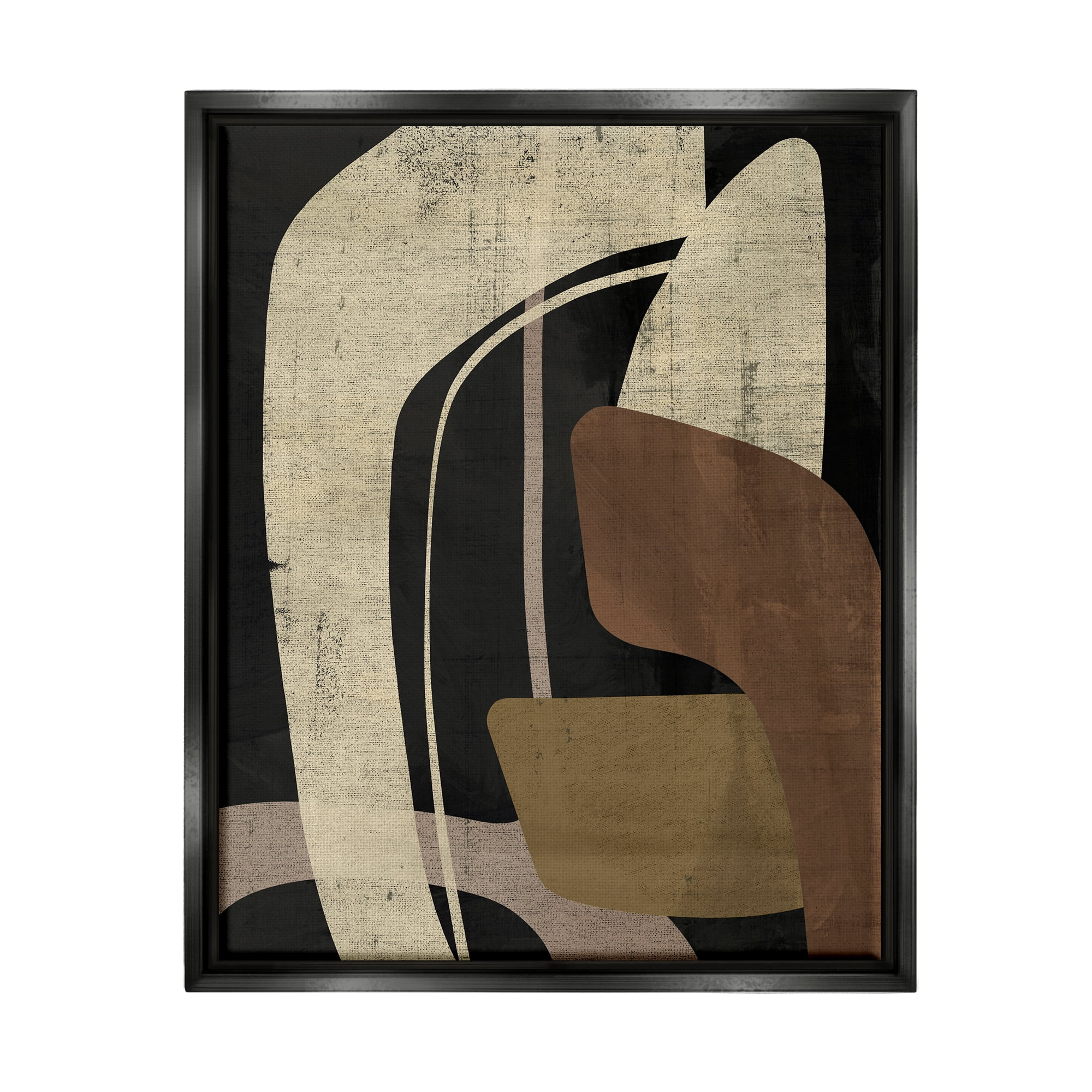 Stupell Industries Boomerang Shape Abstraction Abstract Painting Black Floater Framed Canvas Art Print Wall Art, 25 x 31