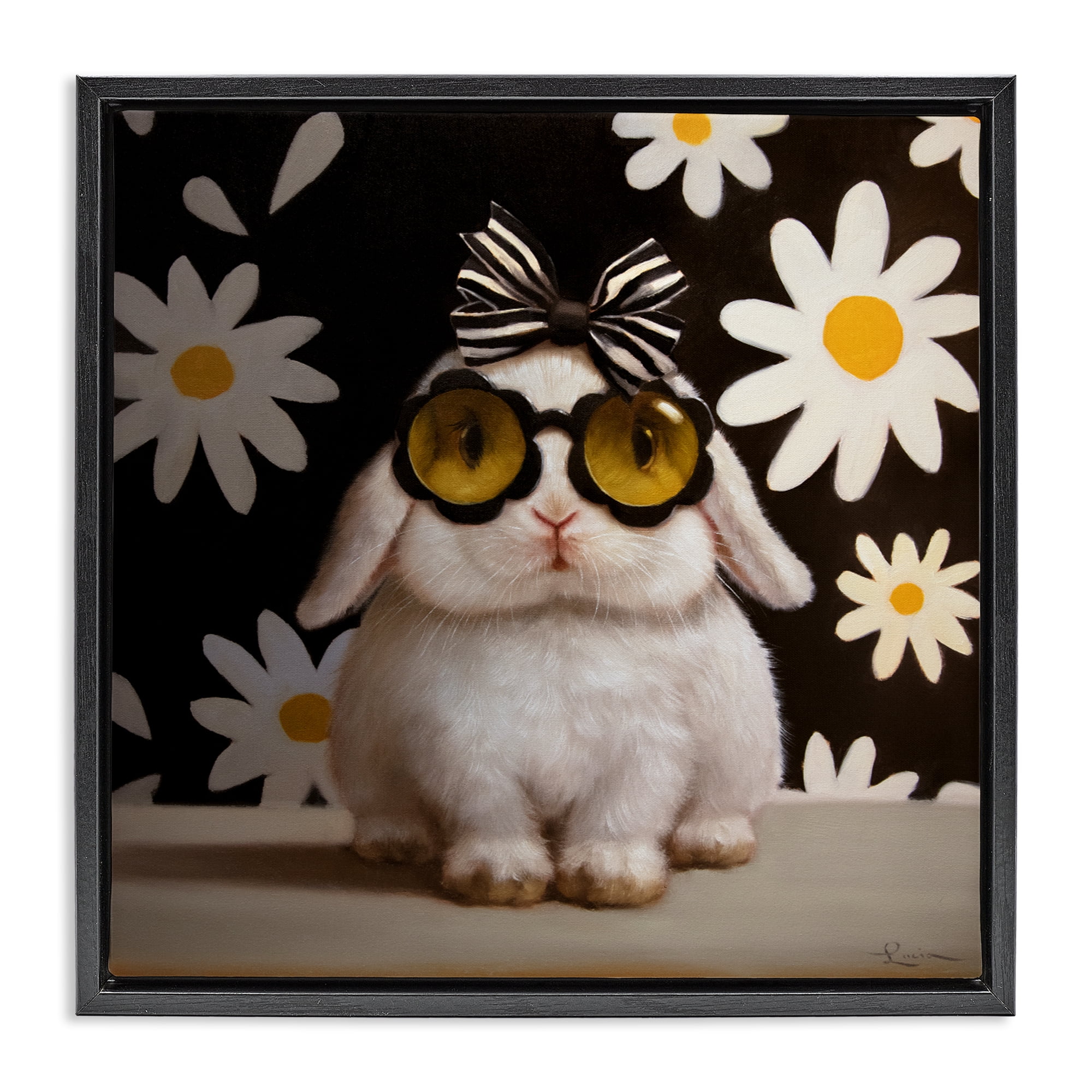Stupell Industries Boopsie Daisy Bunny Black Framed Floater Canvas Wall Art, design by Lucia Heffernan