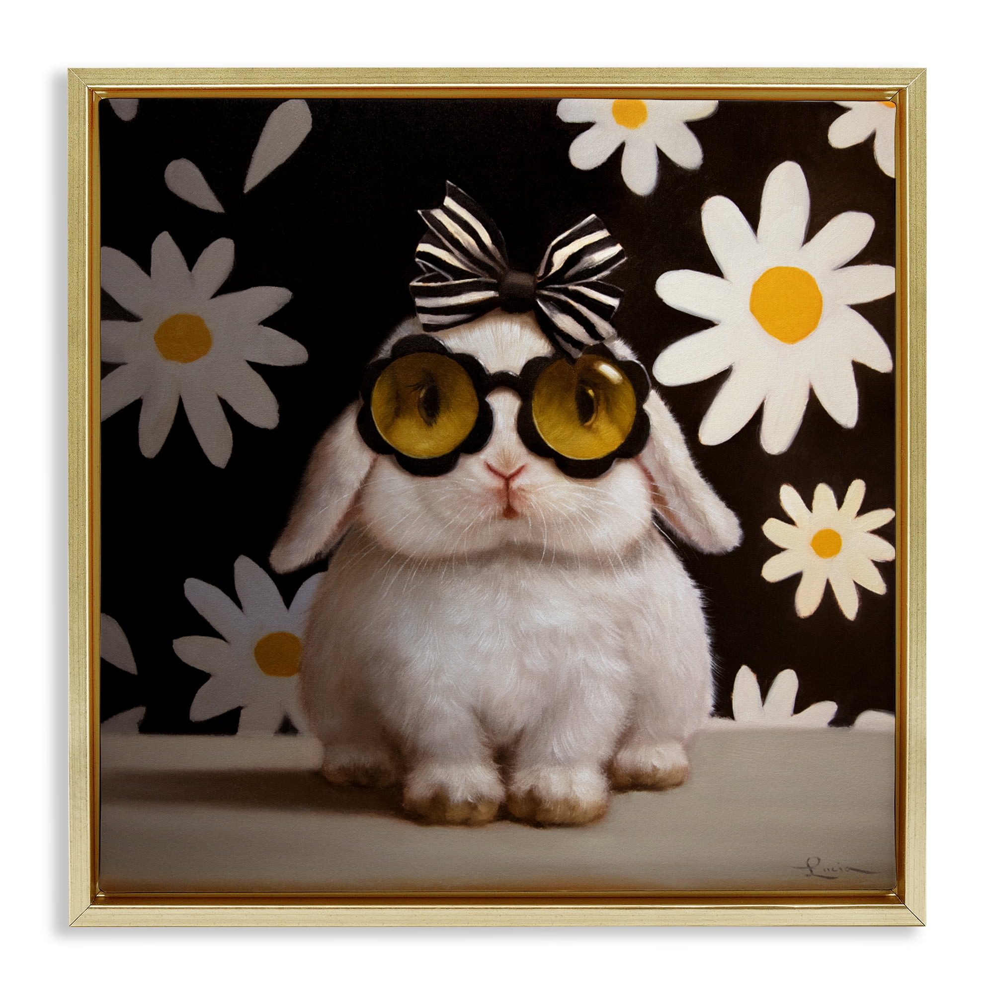 Stupell Industries Boopsie Daisy Bunny Gold Framed Floater Canvas Wall Art, design by Lucia Heffernan