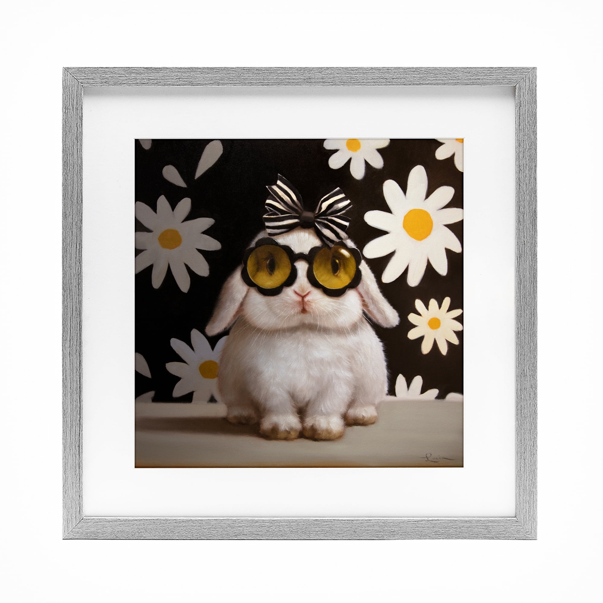 Stupell Industries Boopsie Daisy Bunny Gray Framed Print Under Glass, design by Lucia Heffernan