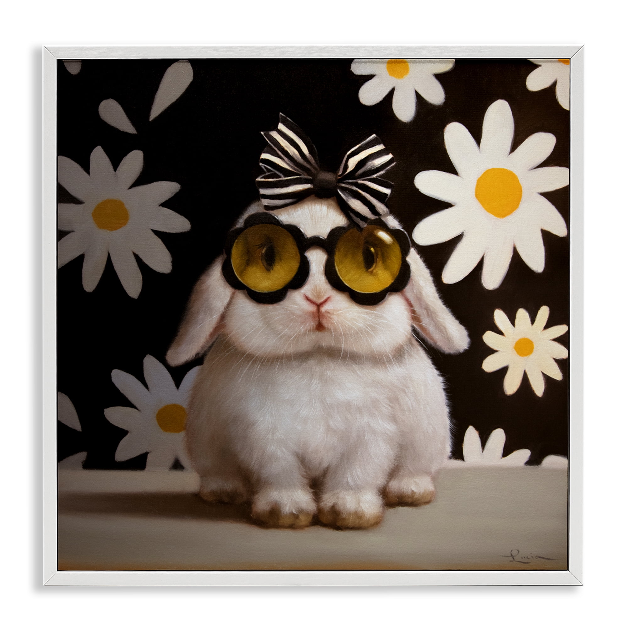 Stupell Industries Boopsie Daisy Bunny White Framed Giclee Art, design by Lucia Heffernan
