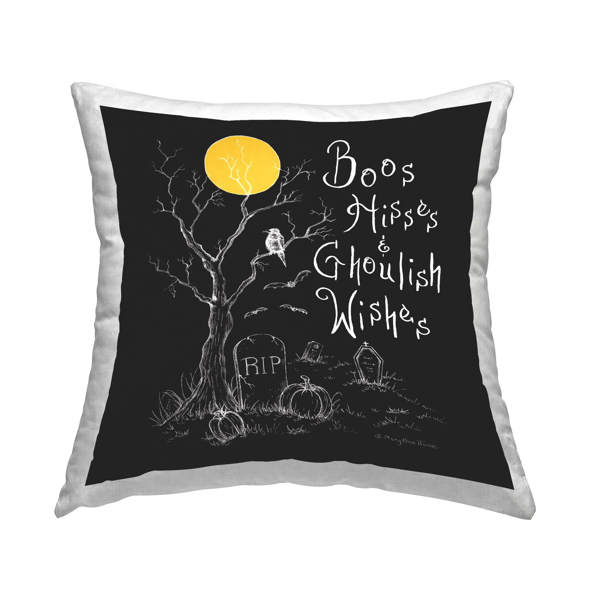 Stupell Industries Boos Hisses Ghoulish Wishes Halloween Printed Throw Pillow Design by Mary Ann June