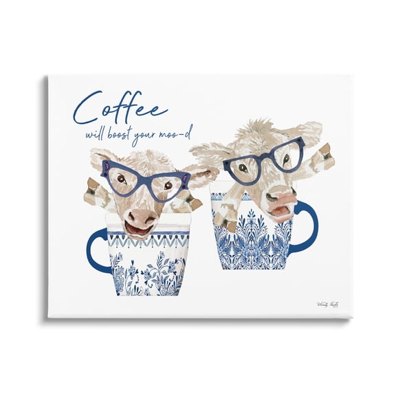 Stupell Industries Boost Your Moo-d Humorous Farmhouse Cow Coffee Mugs Graphic Art Gallery Wrapped Canvas Print Wall Art, Design by Cindy Jacobs