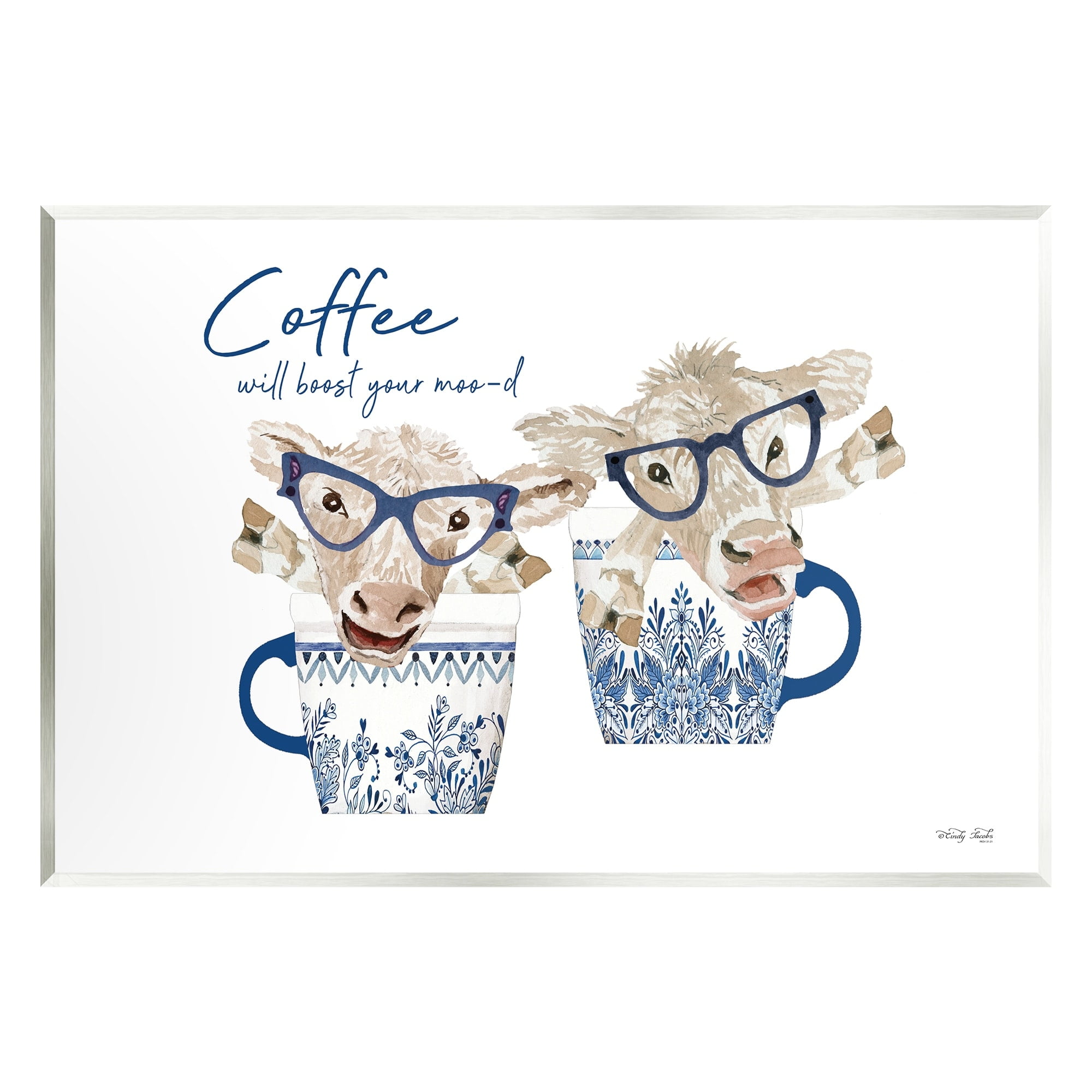 Stupell Industries Boost Your Moo-d Humorous Farmhouse Cow Coffee Mugs Graphic Art Unframed Art Print Wall Art, Design by Cindy Jacobs