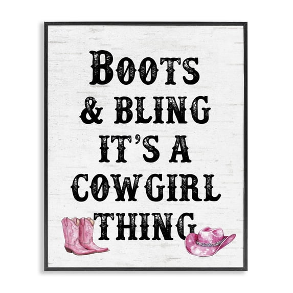 Stupell Industries Rustic Lodge Boots & Bling Cowgirl Thing Black Framed Giclee Art, 16 x 20, by Lettered and Lined