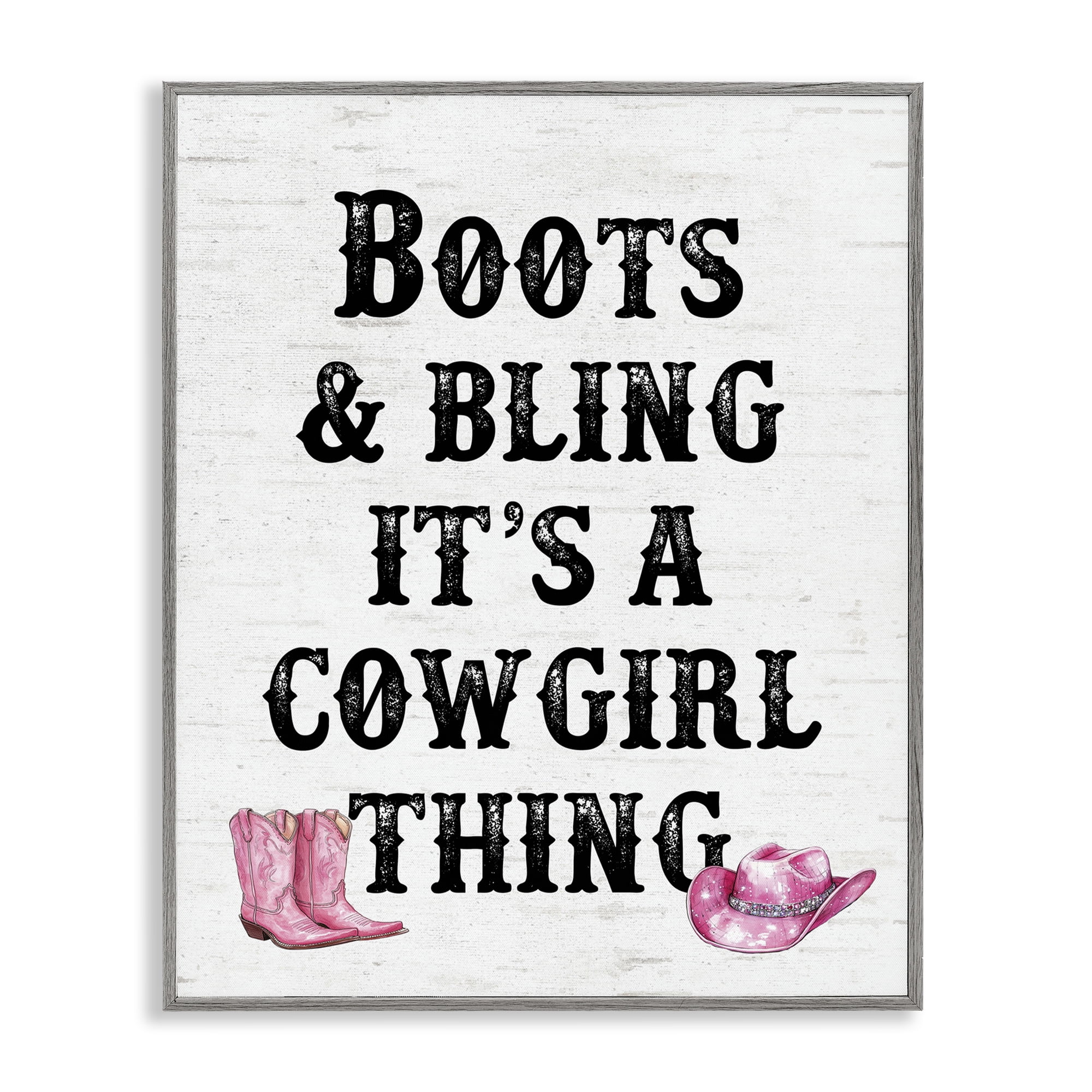 Stupell Industries Boots & Bling Cowgirl Thing Fashion Painting Gray Framed Art Print Wall Art, 16 x 20