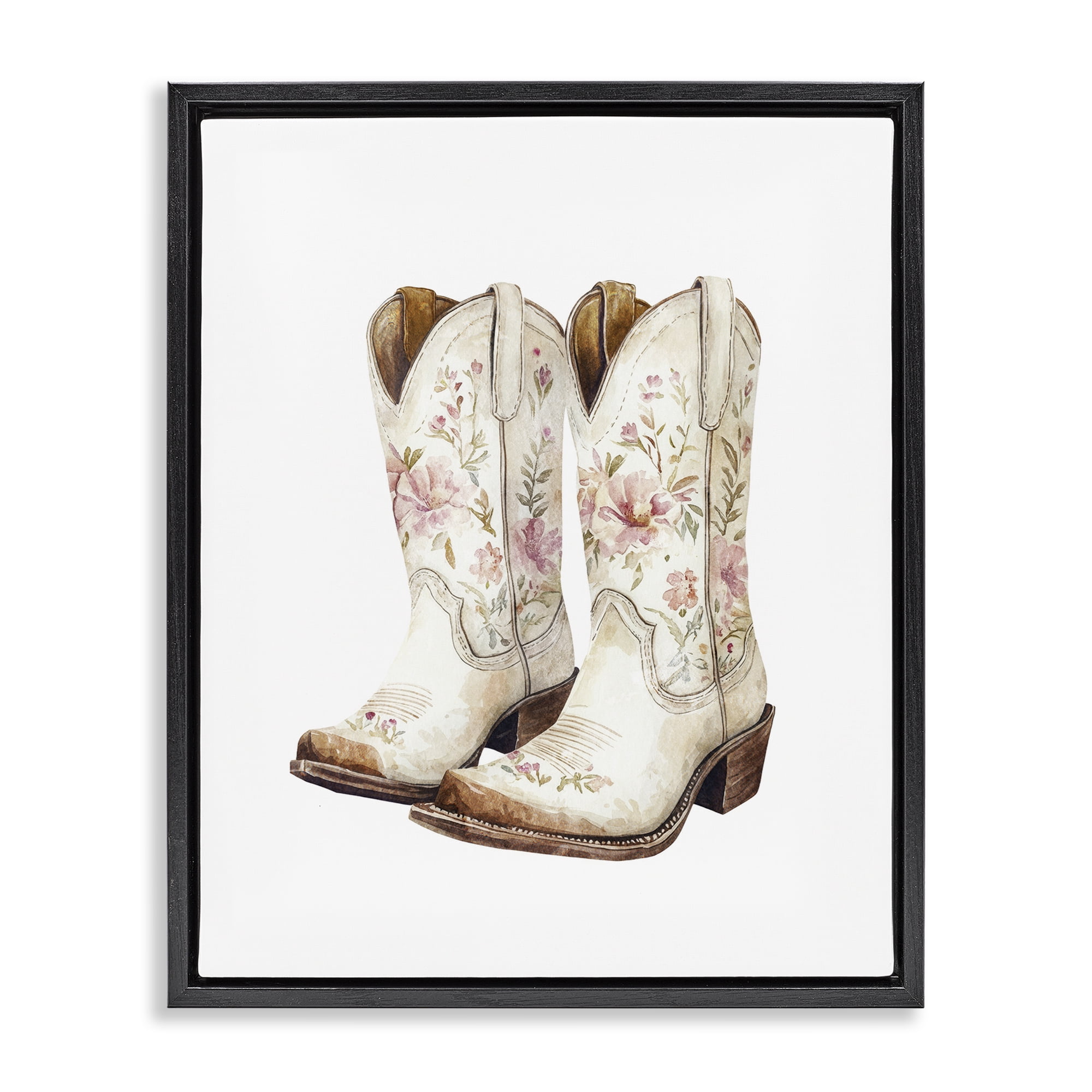 Stupell Industries Boots in Bloom Black Framed Floater Canvas Wall Art, design by Svetlana Aleynikova