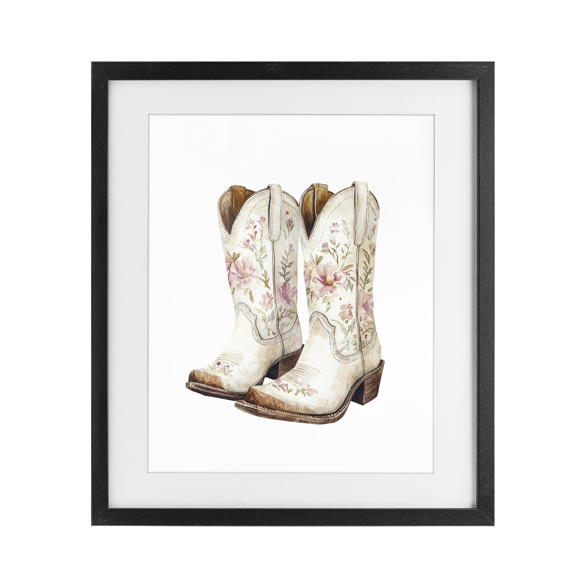 Stupell Industries Boots in Bloom Black Framed Print Under Glass, design by Svetlana Aleynikova