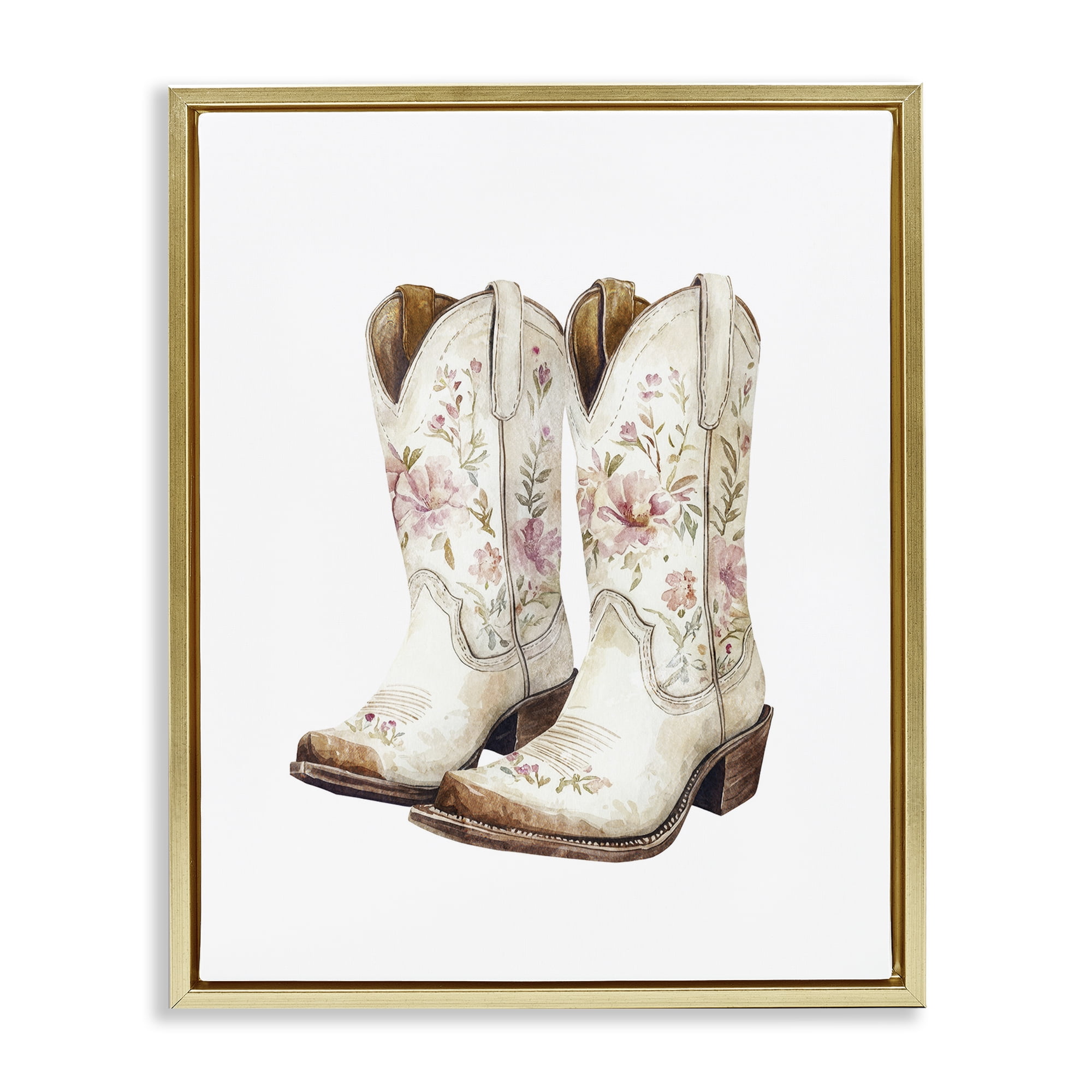 Stupell Industries Boots in Bloom Gold Framed Floater Canvas Wall Art, design by Svetlana Aleynikova
