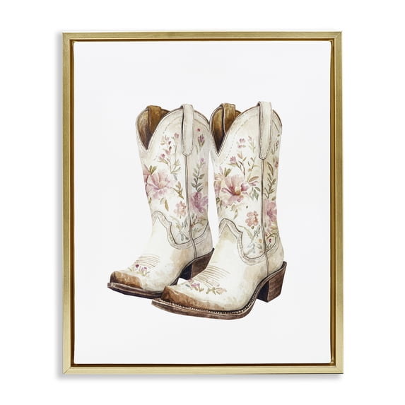 Stupell Industries Southwestern Boots in Bloom Gold Floating Frame Canvas Art, 25 x 31, by Svetlana Aleynikova