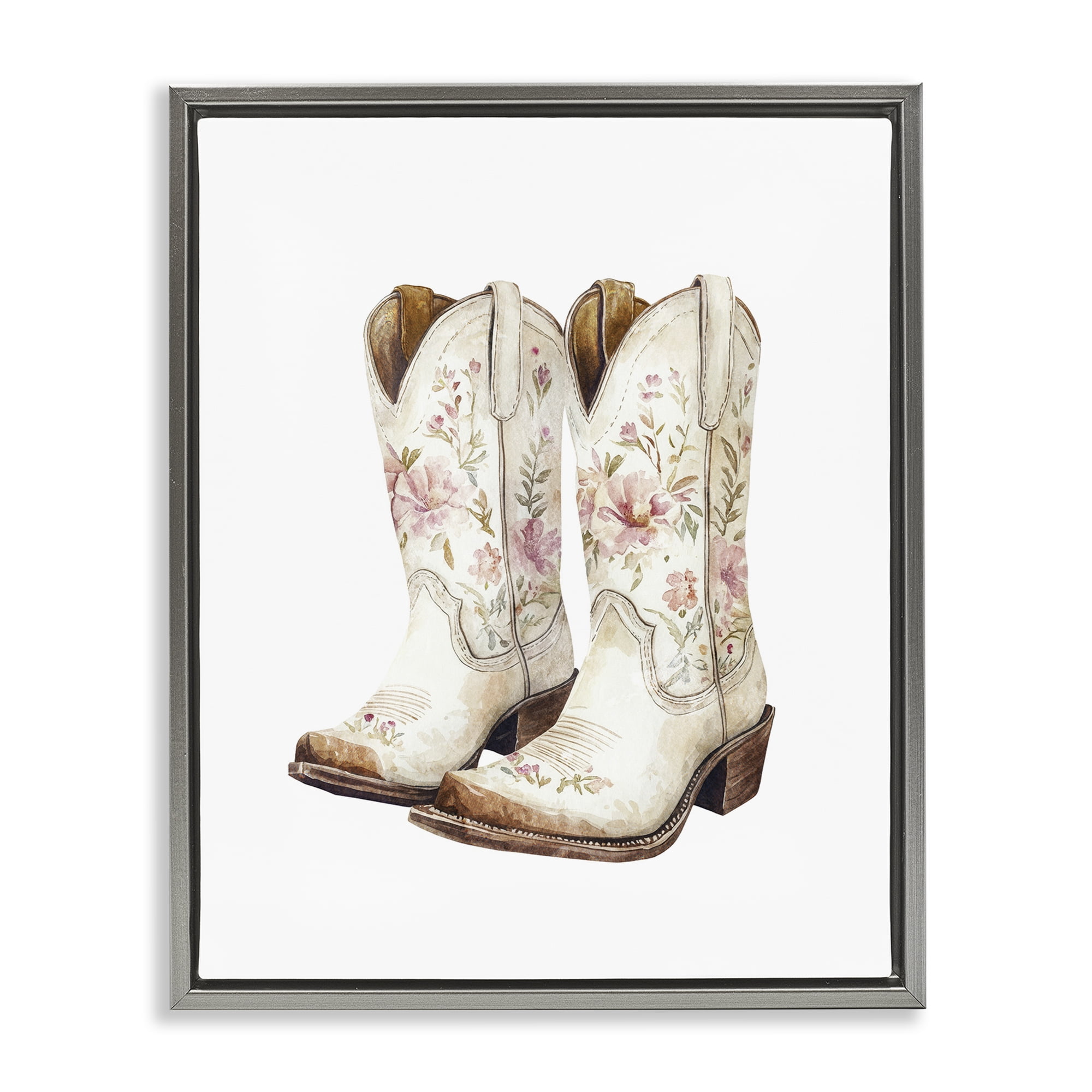 Stupell Industries Boots in Bloom Gray Framed Floater Canvas Wall Art, design by Svetlana Aleynikova
