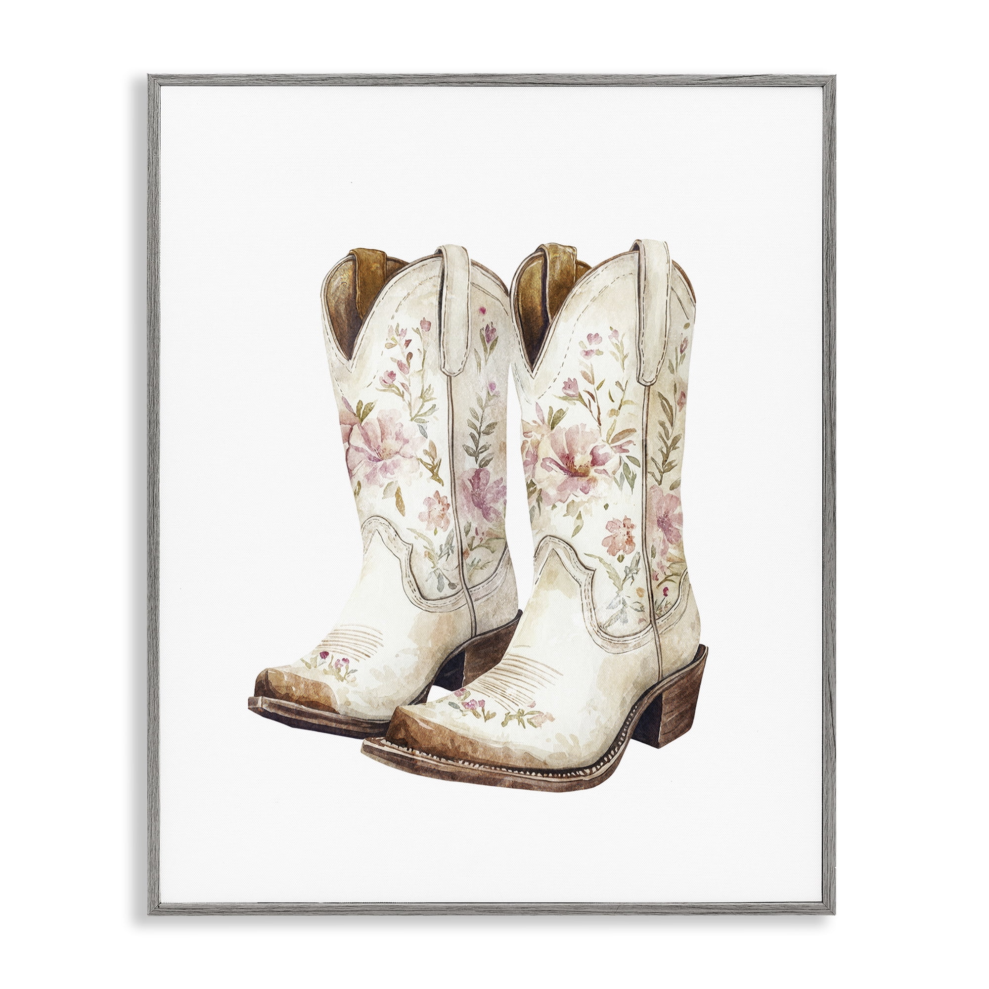 Stupell Industries Boots in Bloom Gray Framed Giclee Art, design by Svetlana Aleynikova