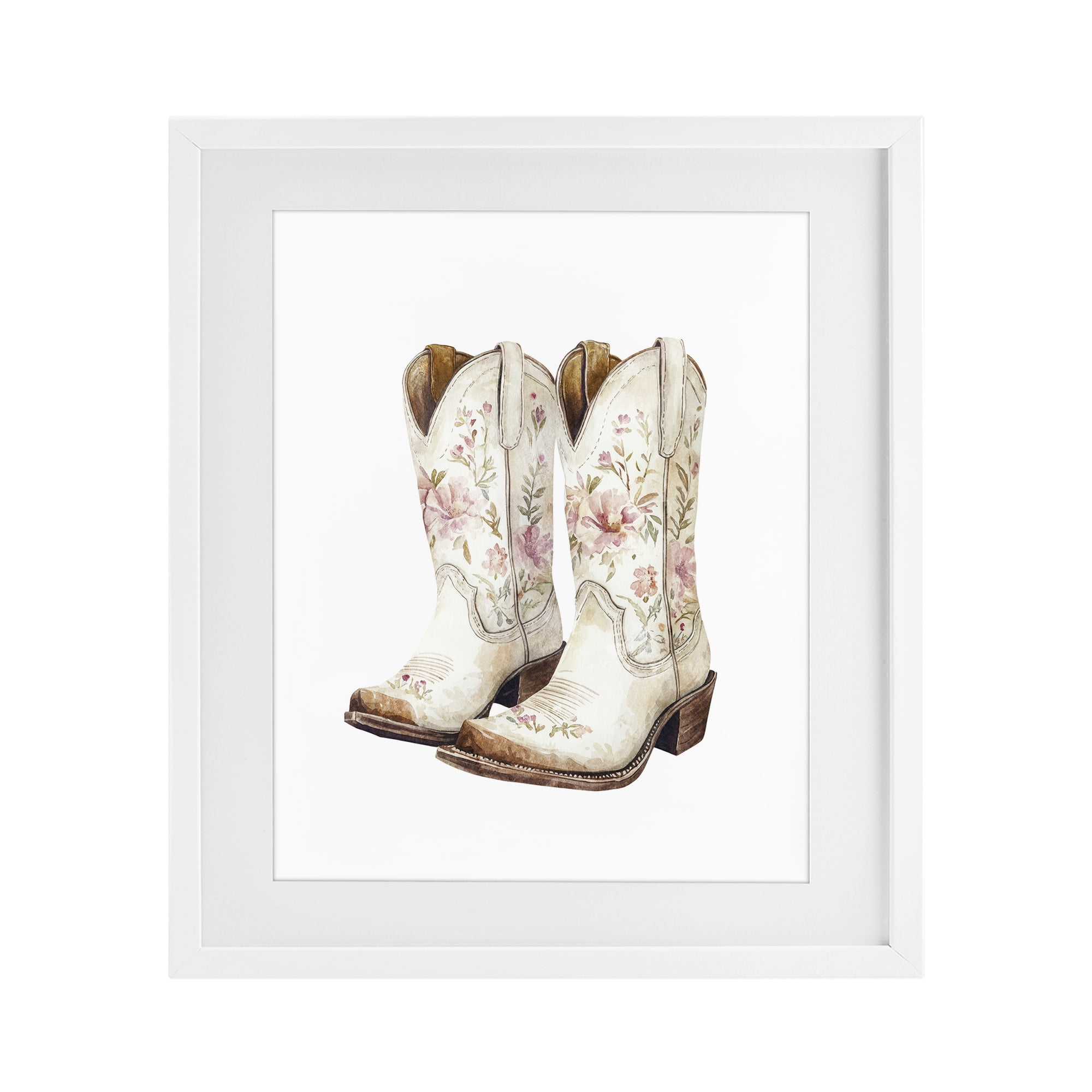 Stupell Industries Boots in Bloom White Framed Print Under Glass, design by Svetlana Aleynikova