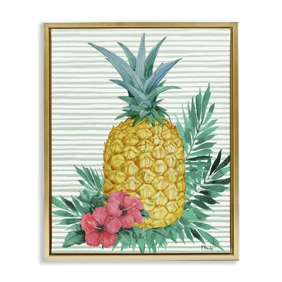 Stupell Industries Bora Bora Pineapple Gold Framed Floater Canvas Wall Art design by Paul Brent, 31 x 25