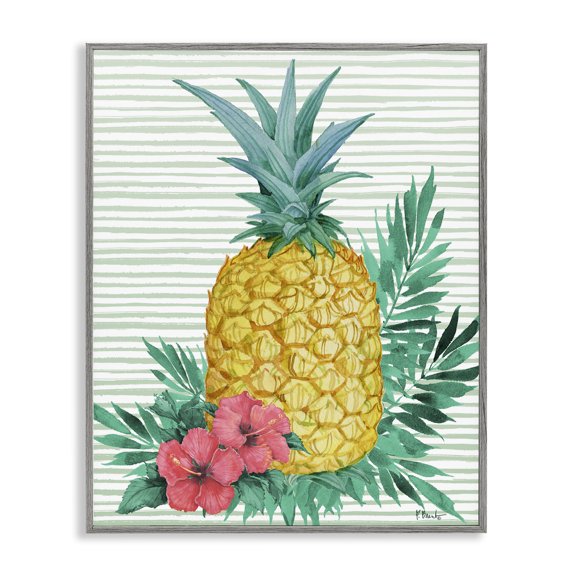 Stupell Industries Bora Bora Pineapple Gray Framed Giclee Art design by Paul Brent, 14 x 11