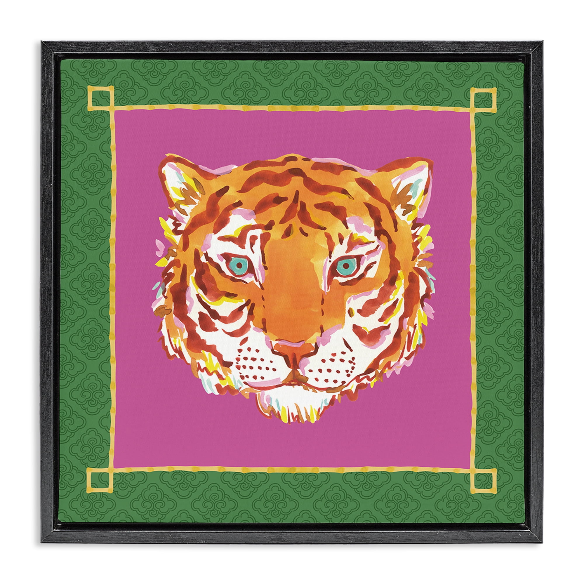 Stupell Industries Bordered Exotic Tiger Portrait Black Framed Floater Canvas Wall Art, design by Karolina Sato