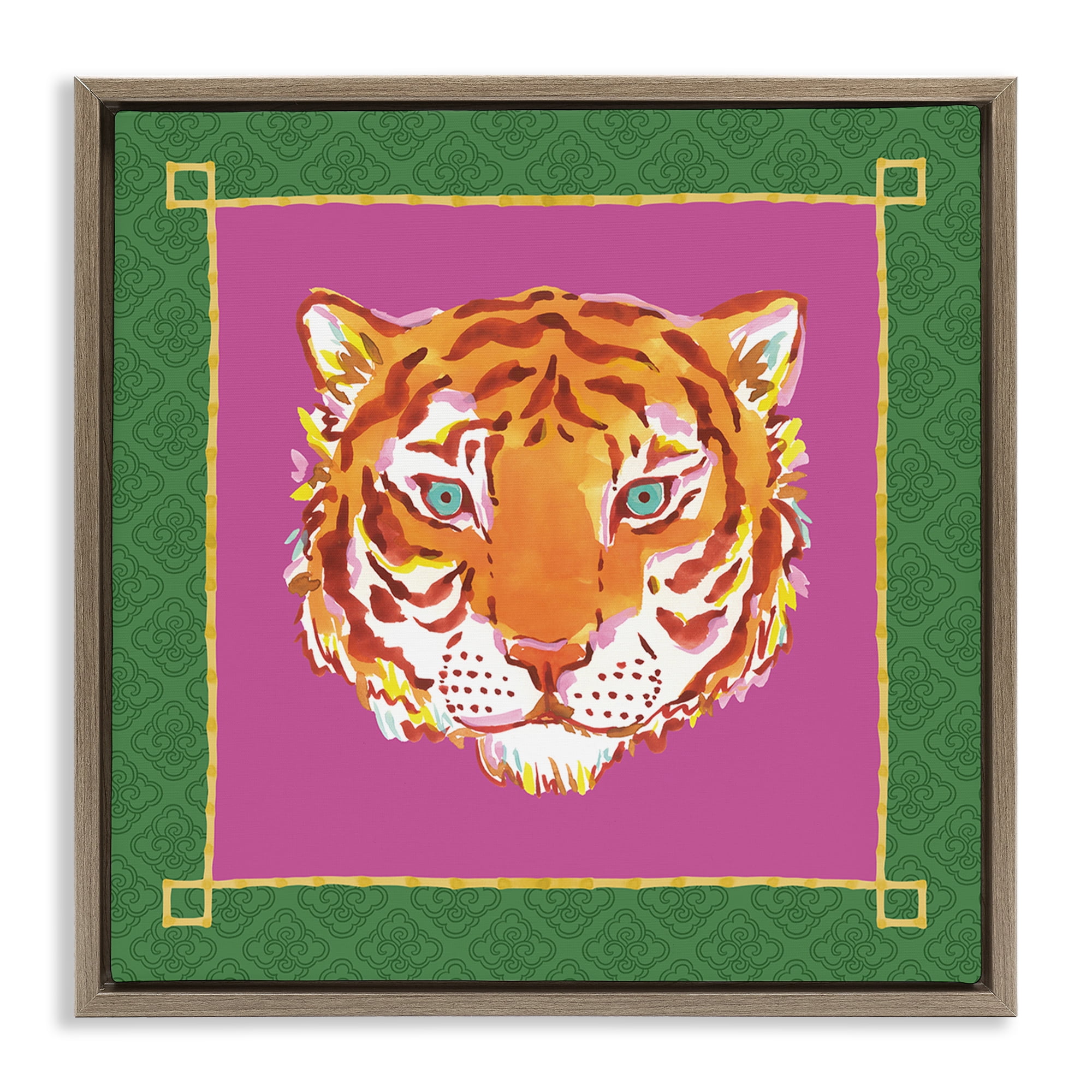 Stupell Industries Bordered Exotic Tiger Portrait Brown Framed Floater Canvas Wall Art, design by Karolina Sato